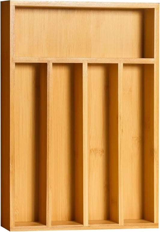 Utopia Kitchen Silverware Organizer, Bamboo Utensil Drawer Organizer for Cutlery, Utensils & Flatware (5 Compartment, Natural) Pack of 1