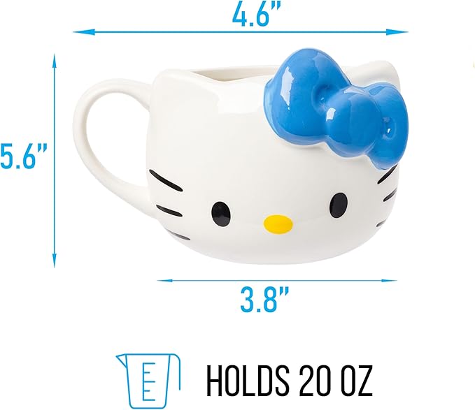 Silver Buffalo Sanrio Hello Kitty Blue Bow Ceramic 3D Sculpted Mug, 20 Ounces