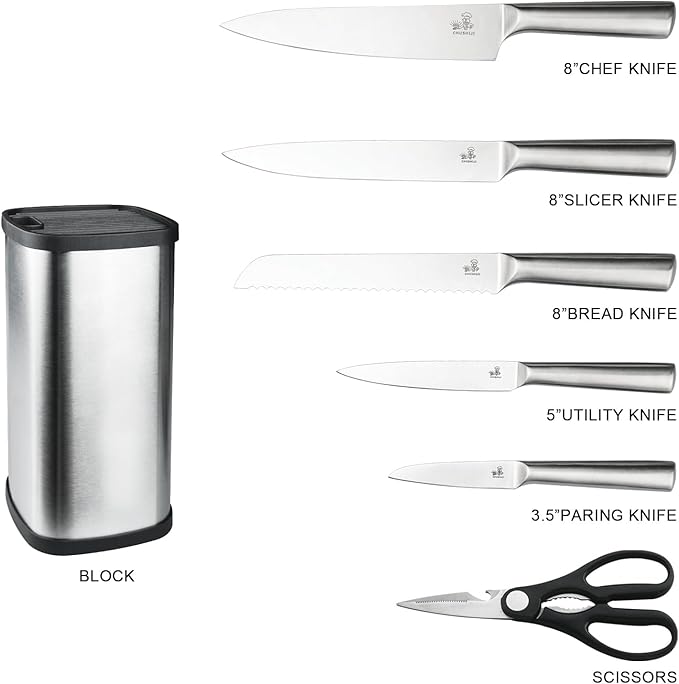 kitchen knife set,chushiji 6-Piece silver Kitchen Knife Set for Home, Anti-Rust Non-stick Stainless Steel Sharp Chef Knife Set with Universal Knife Block for Kitchen, Ergonomical Design (silver)