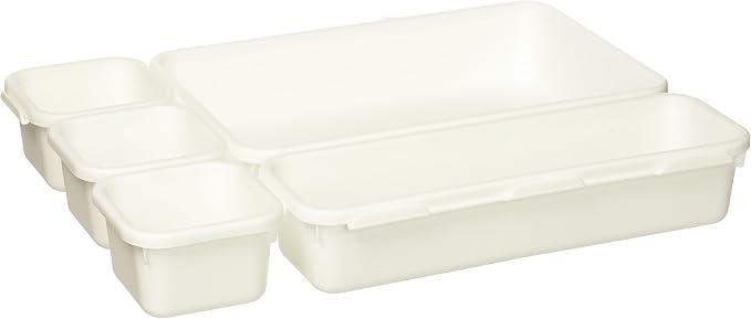 Madesmart 8-Piece Interlocking Bin Pack Customizable Multi-Purpose Drawer, One Home Organization, BPA Free, White, 8 Count