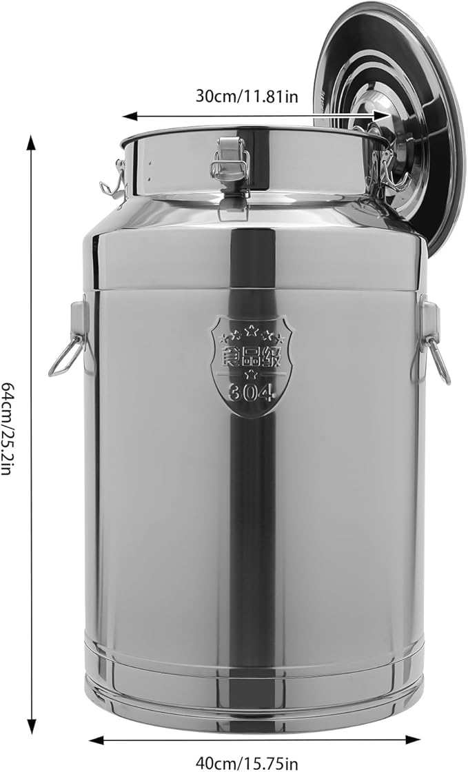 304 Stainless Steel Milk Can - 20 Gallon (76 Liter) Heavy Duty Airtight Food Storage Container for Milk, Wine, Oil - Ideal for Home, Farm, and Commercial Use