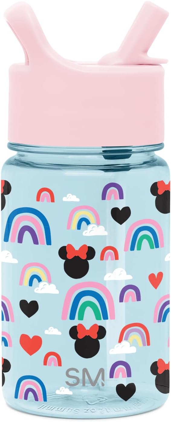 Simple Modern Disney Minnie Mouse Kids Water Bottle Plastic BPA-Free Tritan Cup with Leak Proof Straw Lid | Reusable and Durable for Toddlers, Girls | Summit Collection | 12oz, Minnie Mouse Rainbows