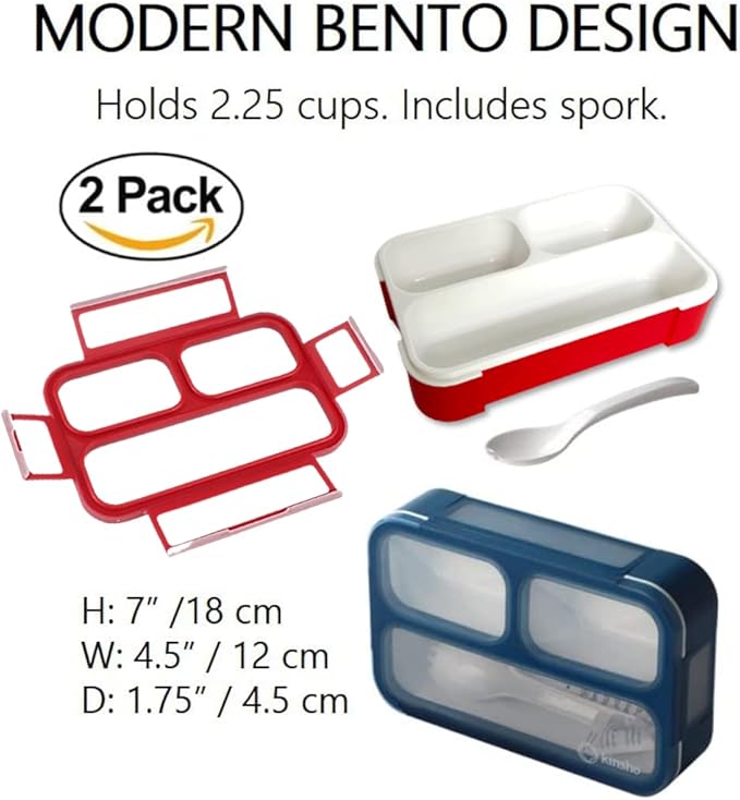 Snack Containers - Small Bento Lunch Box for Kids Girls Boys Toddlers | MINI Leakproof Boxes, Baby Bentobox for School Daycare Travel, Portion Containers, 2 pack, Red Navy Blue