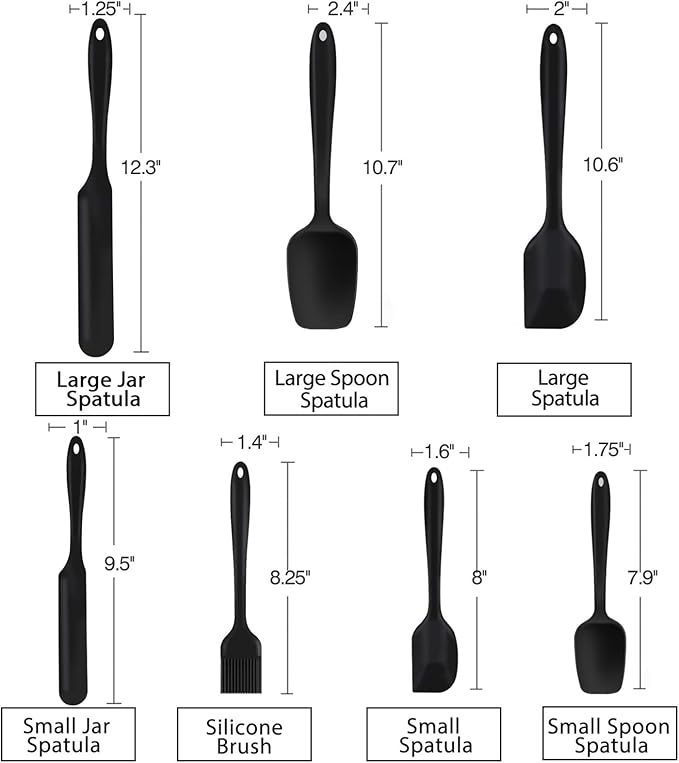 TeamFar Silicone Spatula, 7 PCS Rubber Spatulas Heat Resistant Kitchen Utensils Set for Baking Cooking Mixing, Fit Nonstick Cookware, Healthy & Non Toxic, Sturdy & One Piece, Dishwasher Safe - Black