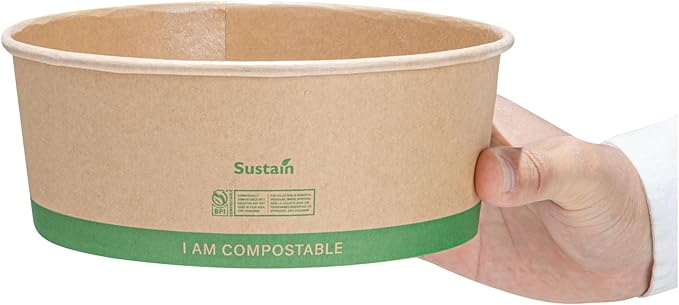 Restaurantware Compostable Paper Food Containers 50 Pack Of 50 oz BPI-Certified Round Kraft Salad Bowls Disposable Grease-Resistant Meal Prep Take Out Containers For Ice Creams, Soups, Snacks