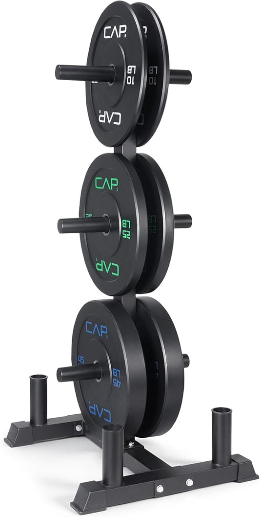 CAP Barbell 2-Inch Olympic Bumper Plate Weight Set with 6 Post Rack | 100-370 lbs | Multiple Options