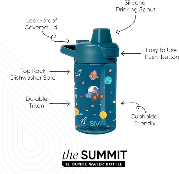 Simple Modern Blippi Kids Tritan Plastic Summit Water Bottle | 12 oz BPA-Free Cup with Covered Leak Proof Straw Lid for Boys, Girls, Toddlers | Space