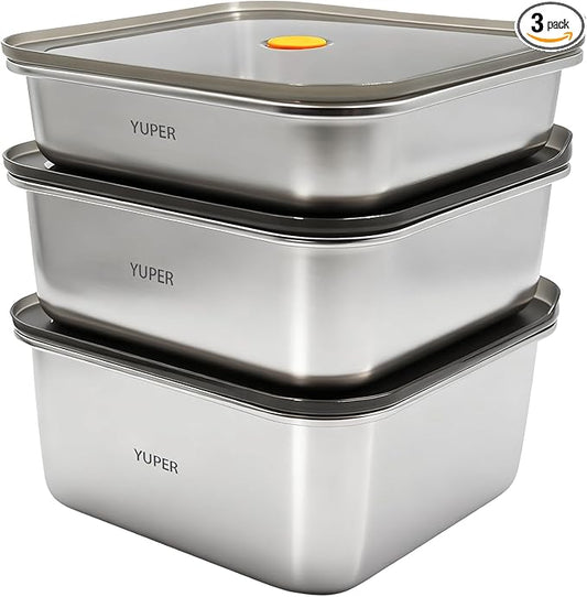 YUPER Stainless Steel Food Storage Containers, Meal Prep Container Sets with Lids, BPA Free, Leak Proof & Airtight, Microwave, Dishwasher, Fridge, Freezer & Oven Safe, 3 Pack (40+67+88OZ)