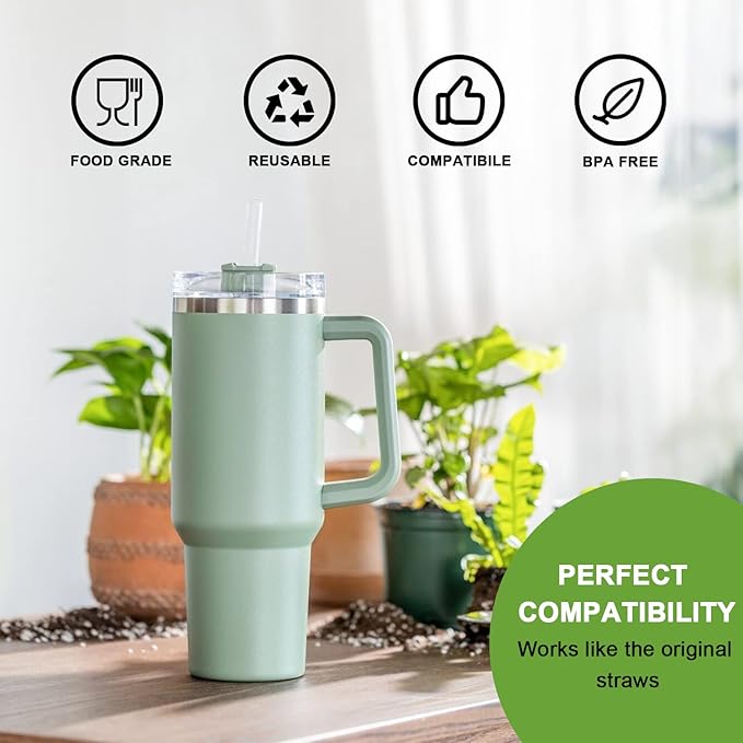 6Pack Replacement Straws for Stanley 40oz 30oz 20oz 14oz Adventure Quencher Travel Tumbler, Yoelike Reusable Glitter Straws with Brush Compatible with Stanley Cup Mug Accessories