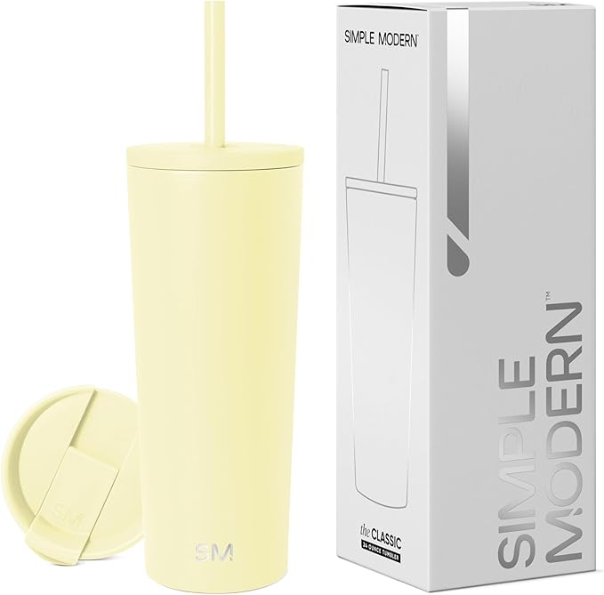 Simple Modern Insulated Tumbler with Lid and Straw | Iced Coffee Cup Reusable Stainless Steel Water Bottle Travel Mug | Gifts for Women Men Her Him | Classic Collection | 24oz | Buttercup