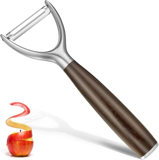 JUSEEPO Premium Vegetable Peeler, Y Type Swivel 304 Stainless Steel Blade Comfortable Solid Wood Handle, Practical gift for the home kitchen mom grandma for Veggie, Fruit, Potato(Charred Wood)