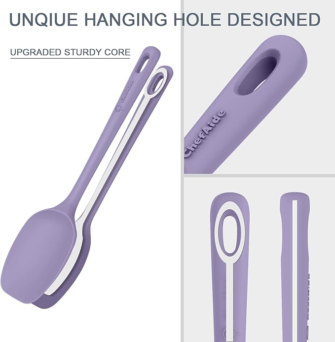 5 Pieces Silicone Spatula Set, Food Grade Rubber Spatula, Upgrade Strong Handle with Ergonomic Grip, Heat Resistant Up to 600°F for Nonstick Cookware, Cooking Purple