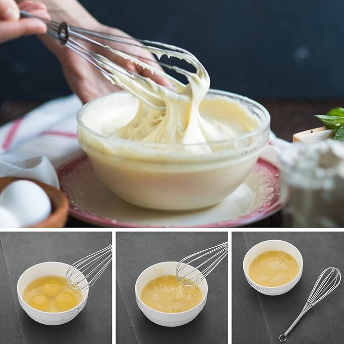 Whisks for Cooking Set, Stainless Steel Wisker for Baking, Blending, Rust-Proof Balloon Wire Whisker Egg Whisk Hand Mixers (8 in + 12 in, 2)
