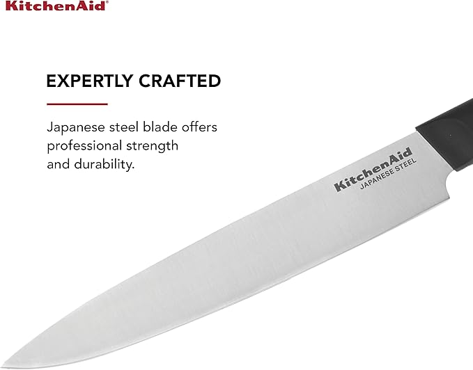 KitchenAid Classic Slicing Knife with Custom Fit Blade Cover, 8 inch, Sharp Kitchen Knife, High Carbon Japanese Stainless Steel Blade, Black