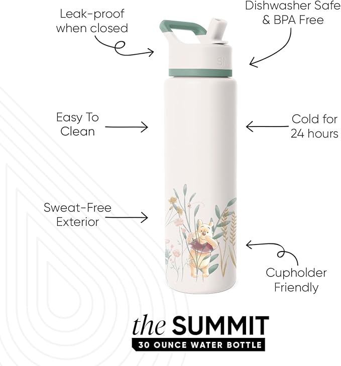 Simple Modern Summit Water Bottle with Straw Lid | Disney 30oz Leak Proof Stainless Steel Insulated Cup | Gifts for Her Him | Winnie the Pooh in the Wilderness