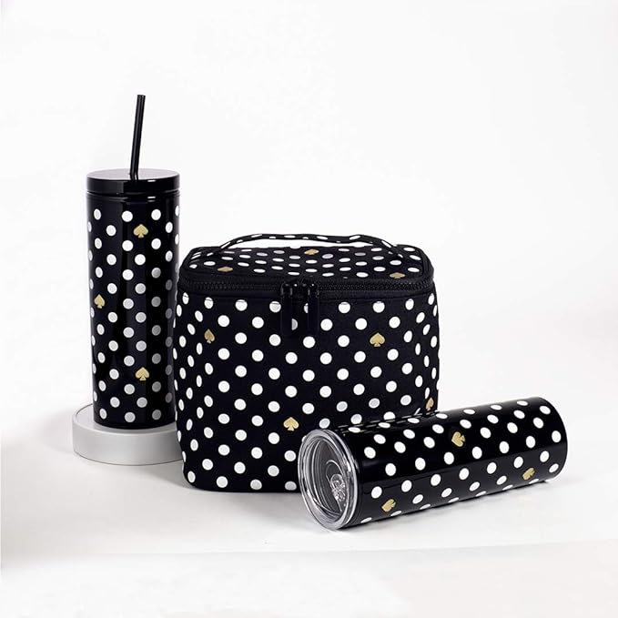 kate spade new york Insulated Tumbler with Reusable Straw, Black 24 Ounce Acrylic Travel Cup with Lid, Polka Dots