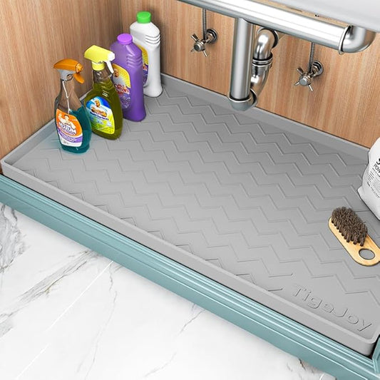 TigeJoy Under Sink Mats for Kitchen Waterproof, Leak-Proof Silicone Mat Sink Protector and Cabinet Liner, Kitchen Essentials Organizer and Storage 31" x 22" Light Grey