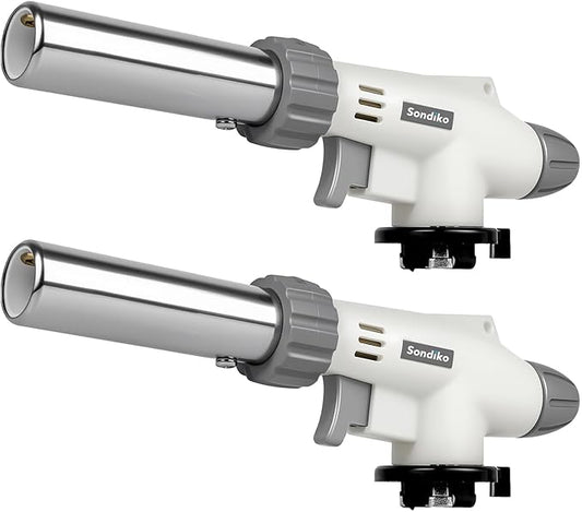 Sondiko Dual Flame Mode Butane Torch Lighter Head 2 Pack, Culinary Torch, Welding Equipment for Soldering with Adjustable Flame, Reverse Use for BBQ, Soldering, Charcoal, Fuel Not Included