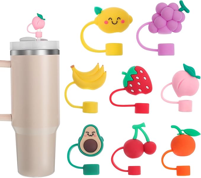 8 PCS Fruit Straw Topper, Straw Cover for Stanley 30&40 Oz Tumbler, Cute Straw Caps in Various Shapes Silicone Straw Covers Cap for 0.4 Inch/10 mm Straw Tips