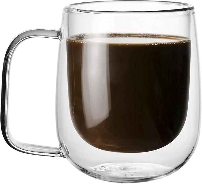 Glass Coffee Mug, 8.5 oz Double Walled Insulated Cup Heat-resistant for Tea Coffee Latte Cappuccino Espresso Iced Tea Dishwasher & Microwave Safe, Set of 1 (Round)