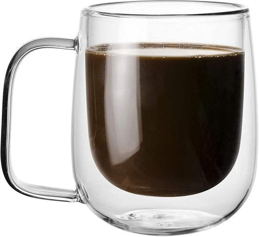 Glass Coffee Mug, 8.5 oz Double Walled Insulated Cup Heat-resistant for Tea Coffee Latte Cappuccino Espresso Iced Tea Dishwasher & Microwave Safe, Set of 1 (Round)