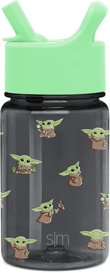 Simple Modern Star Wars The Mandalorian Baby Yoda Grogu Kids Water Bottle Plastic BPA-Free Tritan Cup with Leak Proof Straw Lid | Durable for Toddlers, Boys | Summit Collection | 12oz