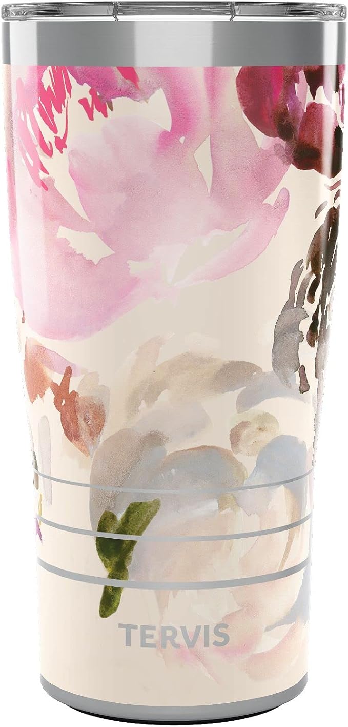 Tervis Traveler Kelly Ventura Floral Collection Triple Walled Insulated Tumbler Travel Cup Keeps Drinks Cold & Hot, 20oz - Stainless Steel, Posy