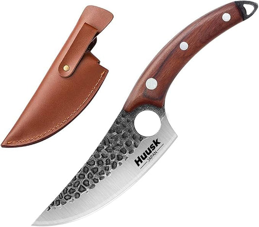 Smith Chu Forged Viking Knives - Husk Chef and Butcher Knife Set, Fishing Filet & Bait Knife, Japanese Boning Knife, Meat Cleaver for Kitchen or Camping - Gift for Dad