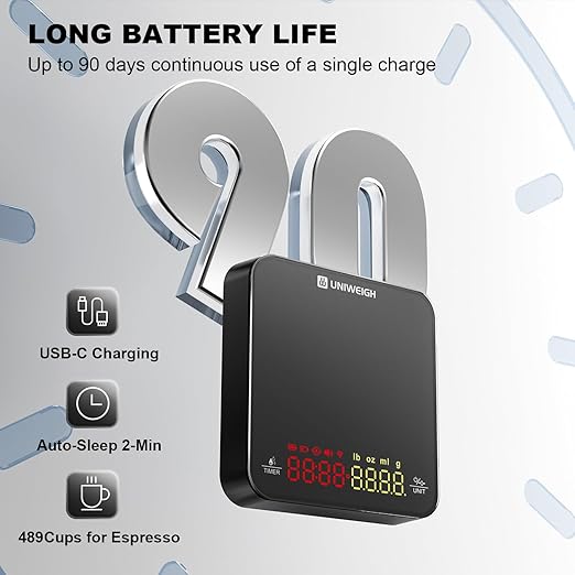 Mini Coffee Scale with Timer,Rechargeable Espresso Scale,2kg/0.1g Precision Scale for Espresso and Pour-Over Coffee, Portable Digital Kitchen Scale with Automatic Timing,Black