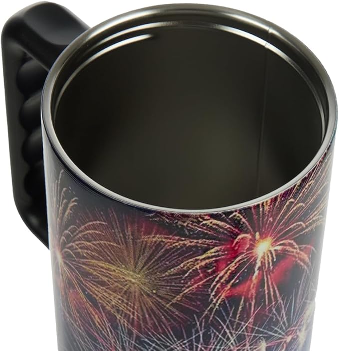 Bioworld Americana 40 Oz. Vacuum Insulated Stainless Steel Tumbler with Leak-Proof Lid & Handle, Patriotic Fireworks & American Flag Design for 4th of July or Everyday Travel