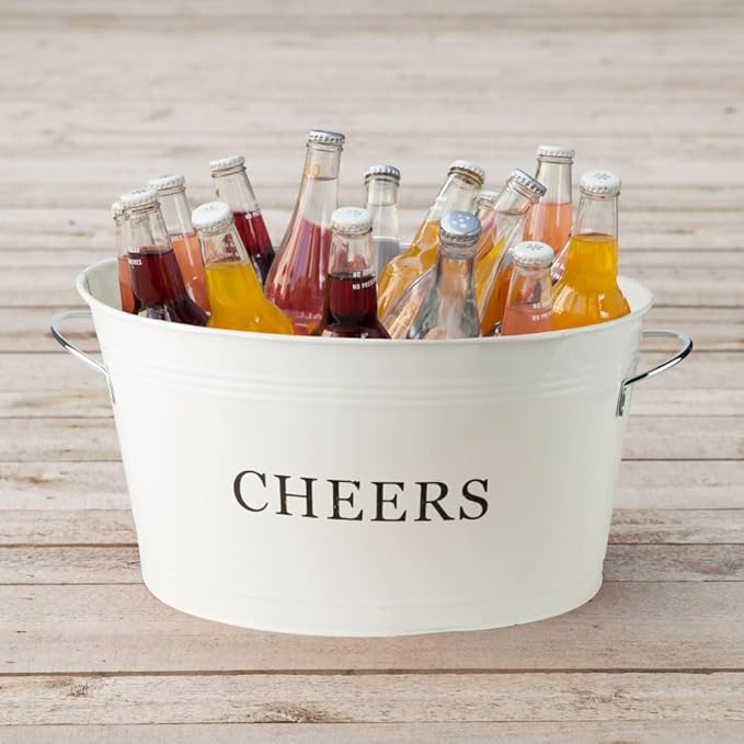 Twine Rustic Farmhouse Decor Galvanized Tubs for Drinks, Beverage Tub, Drink Buckets for Parties, Metal Tub, Beer Buckets, Cream, 6.3 Gallons Set of 1