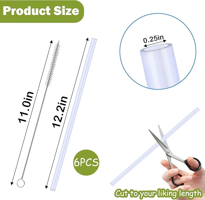 AIERSA 6 Pack Silicone Replacement Straws for Stanley 20 30 40oz Cup,Reusable Straws Compatible 40 oz Stanley Tumbler,Long Straw with Cleaning Brush for Stanley Cup Accessories
