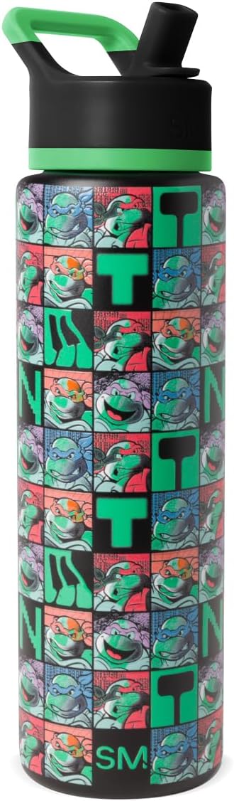 Simple Modern Summit Water Bottle with Straw Lid | Teenage Mutant Ninja Turtles 30oz Leak Proof Stainless Steel Insulated Cup | Gifts for Him | TMNT Checkerboard