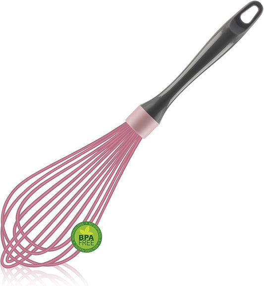 Pink whisk, Dishwasher Safe Wisk, Professional Whisks For Cooking Non-Scratch, Stainless Steel & Silicone Wisk, Plastic Rubber Whisk Tool For Nonstick Cookware Pans, Heat Resistant Whisk 12-Inch