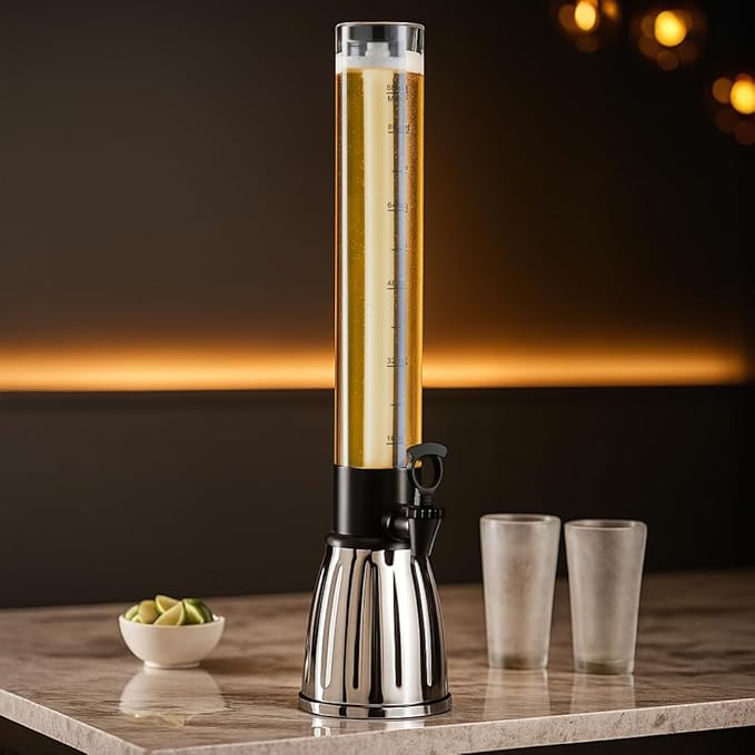 OGGI Beer Tower 88oz - Beverage Dispenser with Spigot & Ice Tube, Margarita Tower, Mimosa Tower, Perfect Drink Dispensers for Parties, Drink Tower, Holds 6 Pints of Beer – Stainless