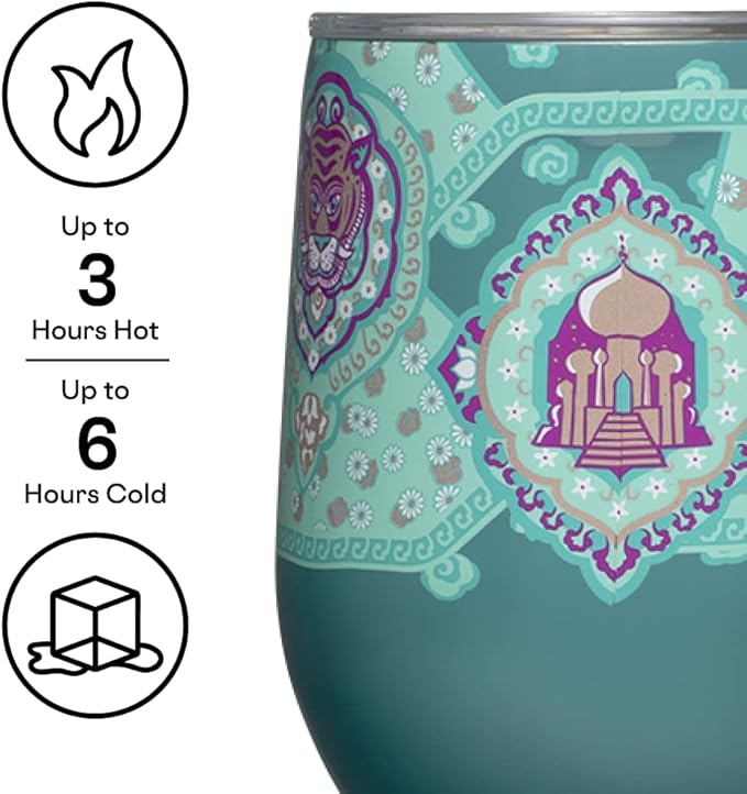Corkcicle Stemless Wine Glass Tumbler - Triple Insulated Stainless Steel Cup - Spill Resistant Sliding Lid - Non-Slip Base - Summer Drinkware Gift - Keeps Drinks Ice Cold - 12 oz - Princess Jasmine