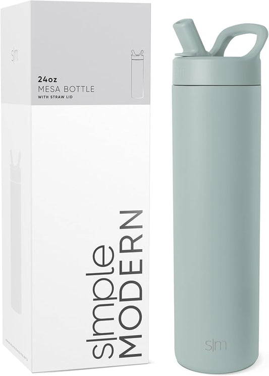 Simple Modern Water Bottle with Straw lid | Insulated Stainless Steel Thermos | Reusable Travel Water Bottles for Gym & Sports | Leak Proof & BPA Free | 24oz, Sea Glass Sage