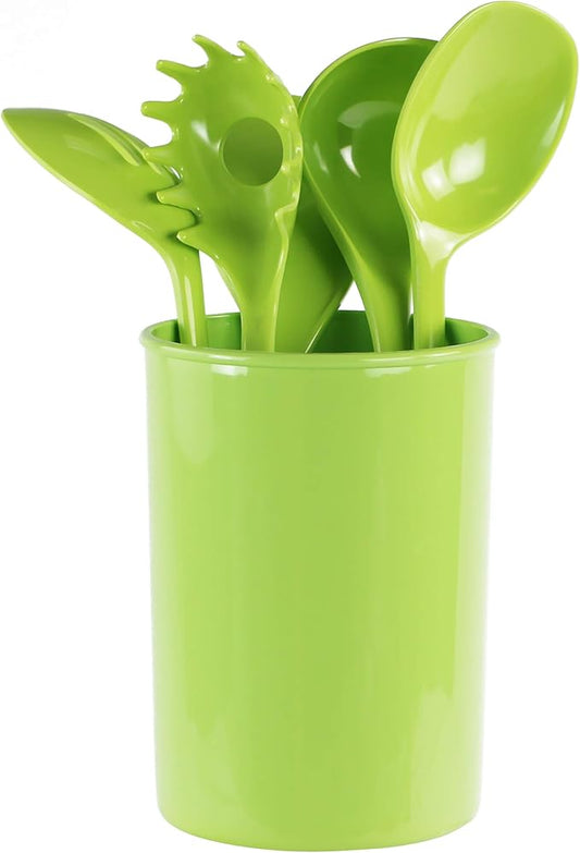 Reston Lloyd 6 Piece Kitchen Utensil Holder for kitchen counter, Utensils crock with Heat Resistant Spoon, Slotted Spoon, Ladle, Spatula BPA Free, Lime