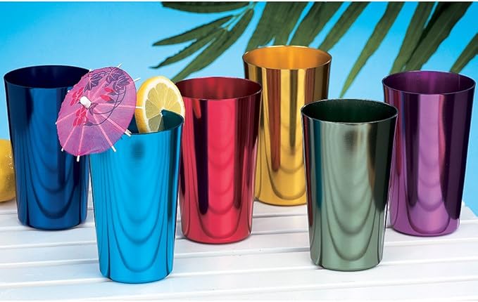 ALUMINUM TUMBLERS Retro Jewel Aluminum Colored Tumblers Cups Set of 6, Multicolor,