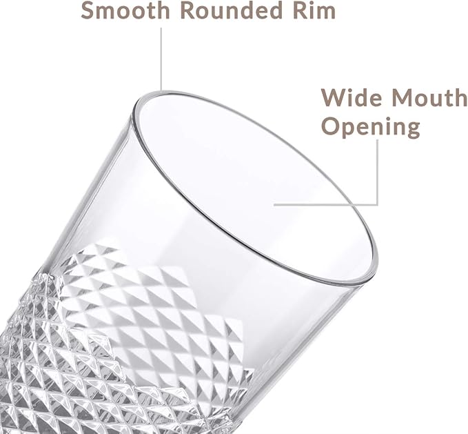 Cupture Diamond Plastic Tumblers BPA Free, 24 oz/14 oz, 8-Pack (Clear)