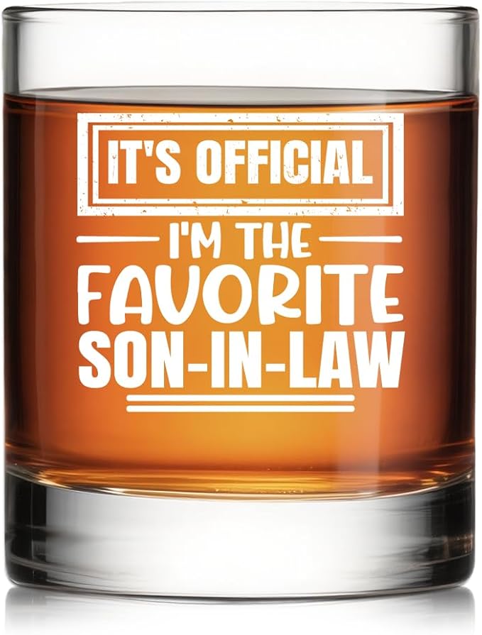 It's Official I'm The Favorite Son-In-Law Whiskey Glass, Gifts from In Law by Pishovi