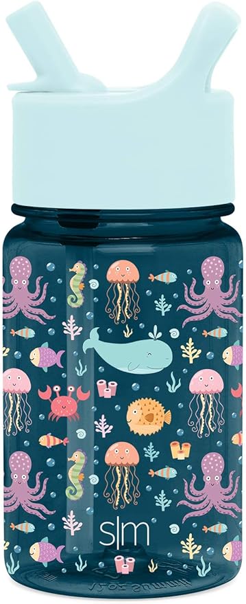 Simple Modern Kids Tritan Plastic Summit Water Bottle | 12 oz BPA-Free Cup with Covered Leak Proof Straw Lid for Girls, Boys, Toddlers | Under the Sea