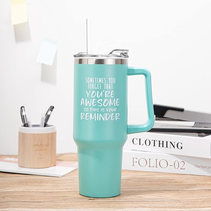 NOWWISH Gifts for Women, Birthday Inspirational Thank You GIfts for Women Mom Wife with this Funny Tumbler, 40 oz Tumbler with Handle and Straw - Green