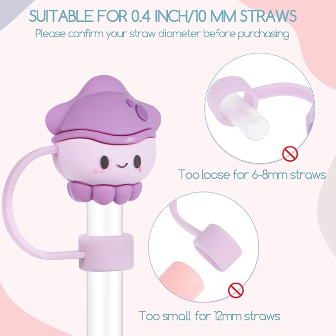 Needbrock 8 PCS Straw Covers Cap for Stanley Cup, Silicone Straw Topper for Stanley 30&40 Oz Tumbler, Cute Straw Caps in Various Shapes Reusable Straw Caps for Stanley Cup Accessories, 10mm