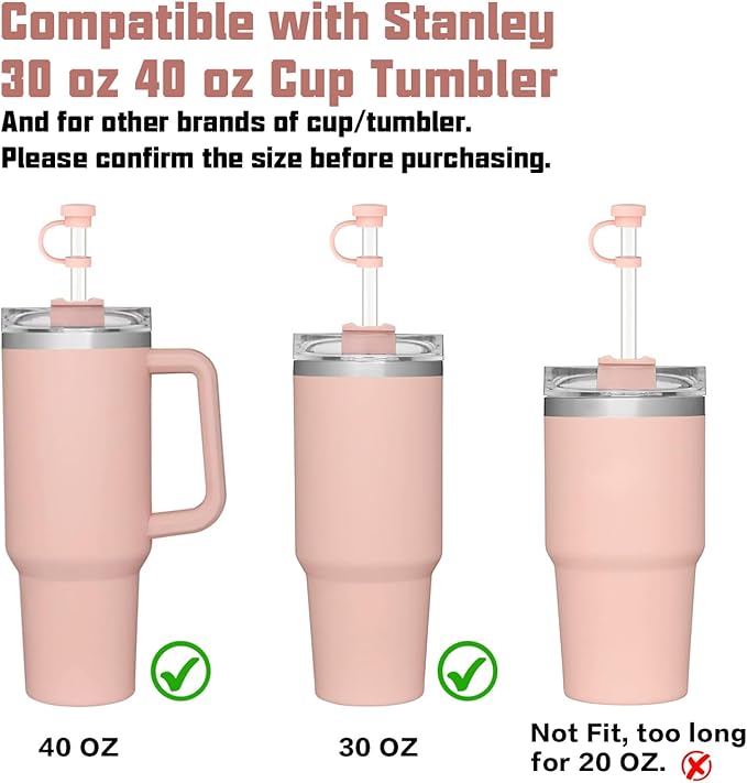 Replacement Straw Cover Spill Stopper Accessories for Stanley Cup 40 oz 30 oz Quencher, Tumbler Accessories of 6 Clear Straw with Cleaning Brush, 2 Silicone Cover Cap, 4 Leak Sproof Plug for Stanley