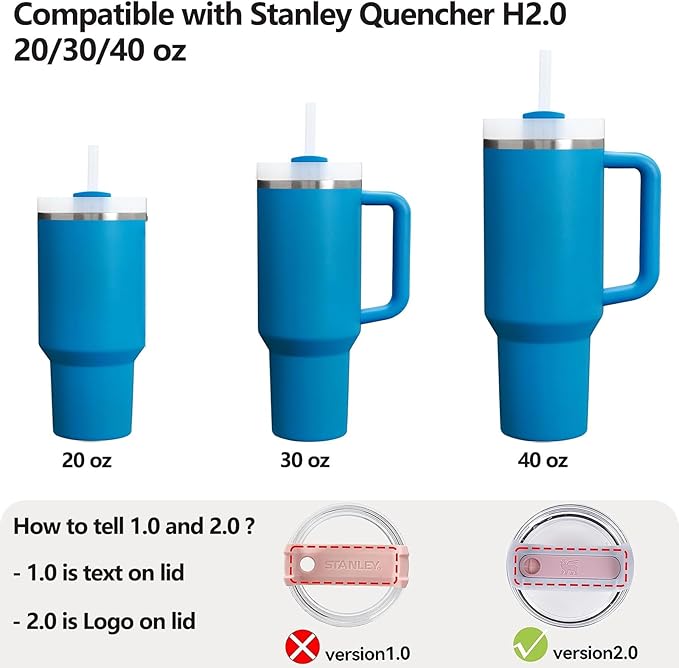Silicone Spill Stopper Set Compatible with Stanley Cup 2.0 30oz & 40oz with Straw Cover (Set of 2, Azure)