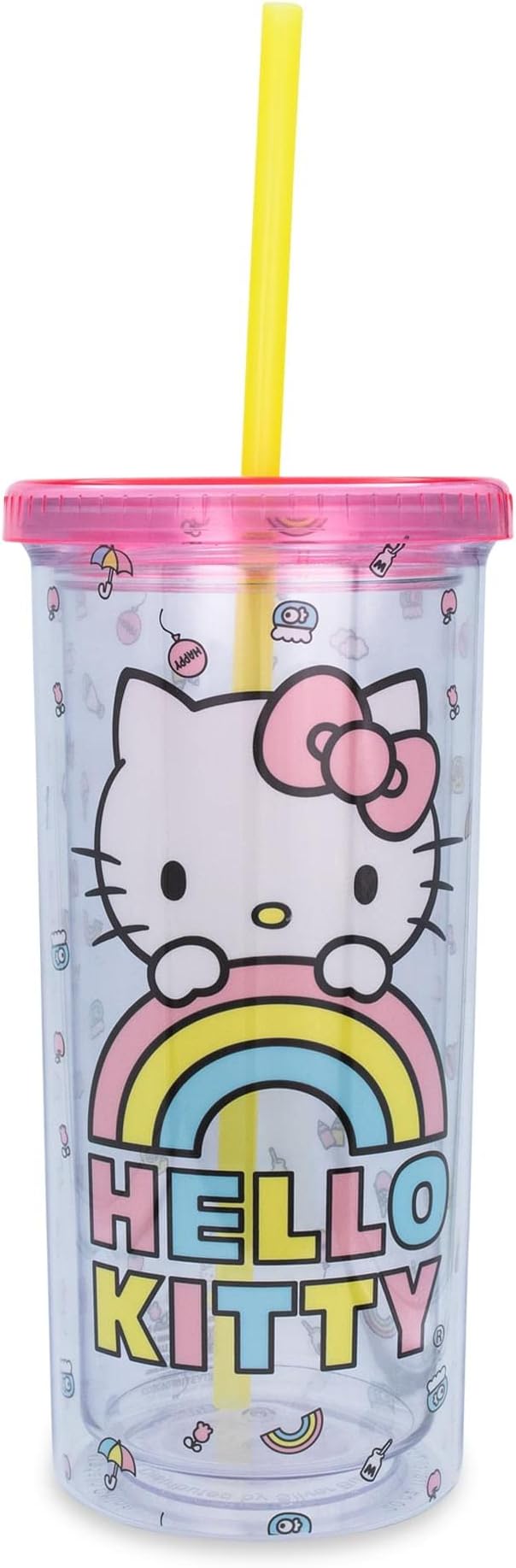 Silver Buffalo Sanrio Hello Kitty Plastic Tall Cold Cup with Lid and Straw, 20 Ounces