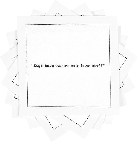 Five Star Funny Cat Quotes | White Cotton Cocktail Napkins | 50 Luxury Disposable Beverage Napkins with Witty Bar Quotes | Drink Napkins for Parties, Bars, Weddings & Game Nights