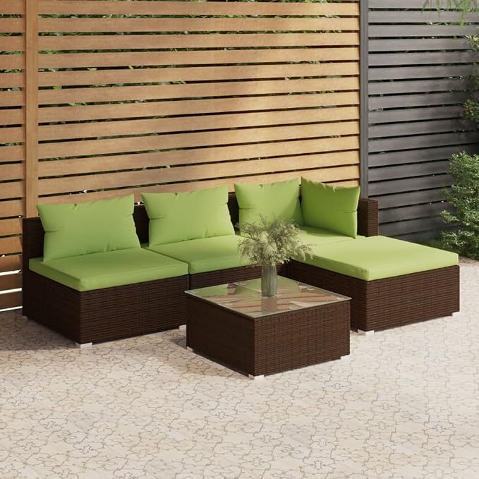 Garden Lounge Set Brown PE Rattan Outdoor Corner Sofa Modular Patio Furniture - Image 2