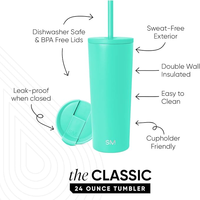 Simple Modern Classic Tumbler with Lid and Straw | Insulated Iced Coffee Cup Reusable Stainless Steel Water Bottle Travel Mug | Gifts for Women Men Her Him | 24oz | Tropical Wave